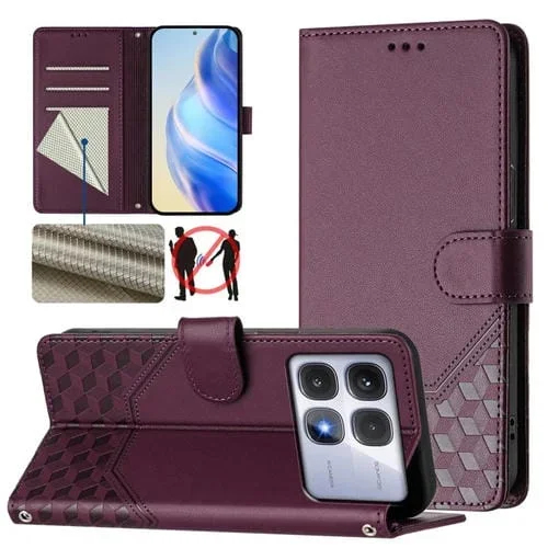 Funda de Cuero Rfid con Relieve En Panal para Redmi K70 Ultra 5G (Violeta)