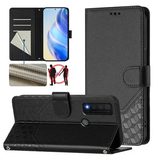 Funda de Cuero Rfid con Relieve en Panal para TCL 30 Xe 5G (Negra)