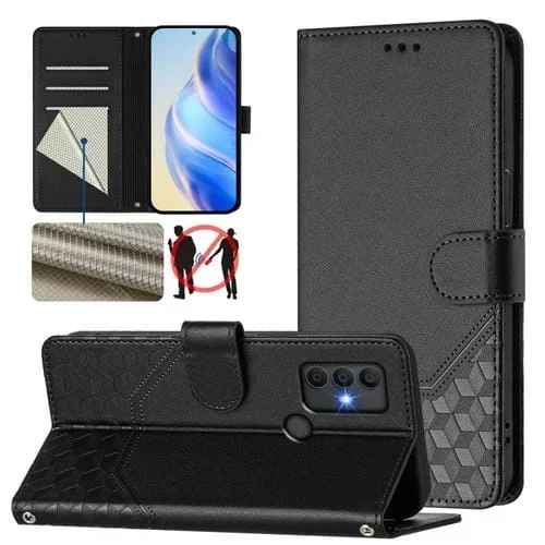 Funda de Cuero Rfid con Relieve en Panal para TCL 305/306 (Negra)