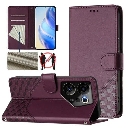 Funda de Cuero Rfid con Relieve en Panal para Tecno Camon 20 Premier 5G (Violeta)