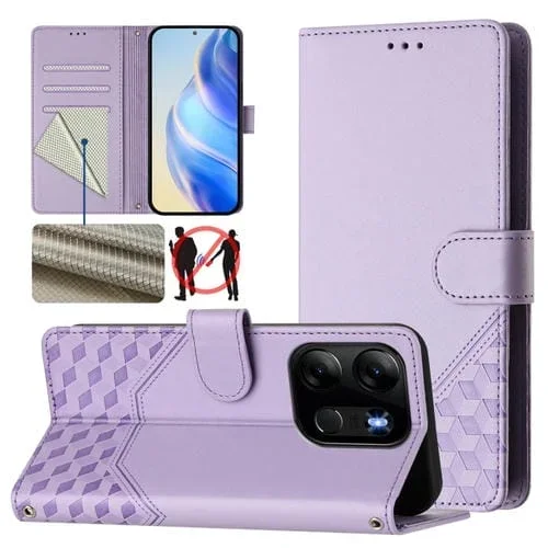 Funda de Cuero Rfid con Relieve en Panal para Tecno Pop 7/Pop 7 Pro (Morado Claro)