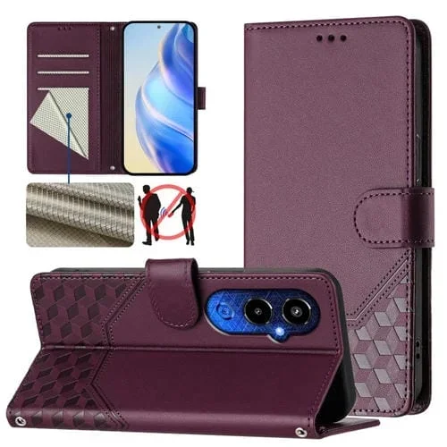 Funda de Cuero Rfid con Relieve en Panal para Tecno Pova 4 Pro 4G (Violeta)