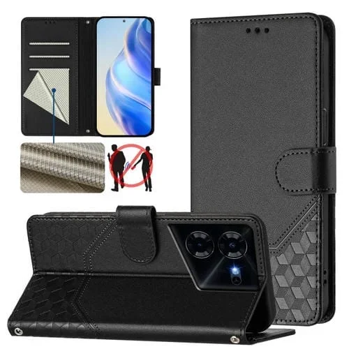 Funda de Cuero Rfid con Relieve en Panal para Tecno Pova 5 Pro 5G (Negra)