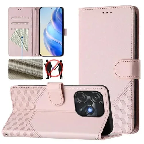 Funda de Cuero Rfid con Relieve en Panal para Tecno Spark 10C/10 4G (Rosa)