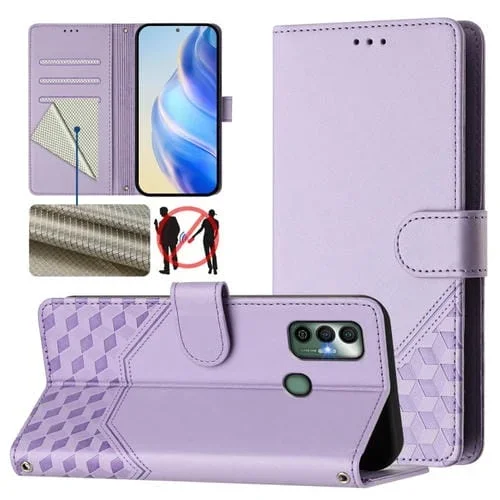 Funda de Cuero Rfid con Relieve en Panal para Tecno Spark 7/Spark 7T (Morado Claro)