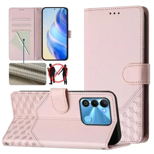Funda de Cuero Rfid con Relieve en Panal para Tecno Spark 9 (Rosa)