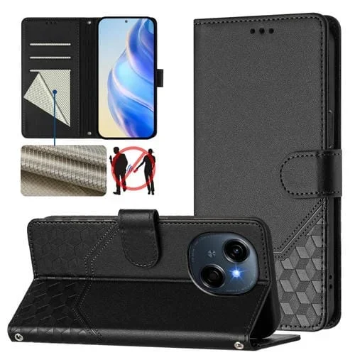Funda de Cuero Rfid con Relieve en Panal para Tecno Spark Go 1 y Spark Go 2025 (Negra)