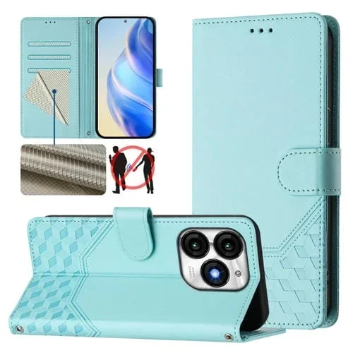 Funda de Cuero Rfid con Relieve en Panal para Teléfono Itel A70 (Verde Menta)