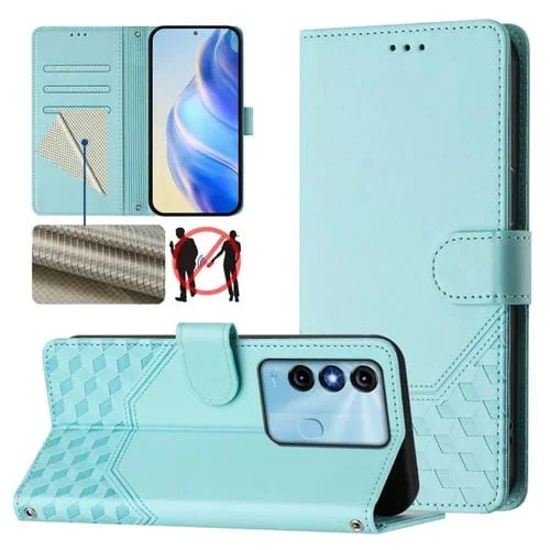 Funda de Cuero Rfid con Relieve en Panal para Teléfono Itel P38 (Verde Menta)