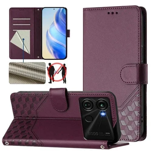 Funda de Cuero Rfid con Relieve en Panal para Teléfono Itel P40 (Violeta)