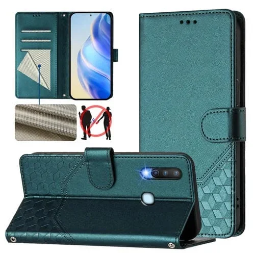 Funda de Cuero Rfid con Relieve En Panal para Vivo Y17/Y15/Y12/Y11 (Verde Pavo Real)