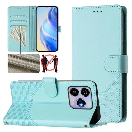 Funda de Cuero Rfid con Relieve En Panal para ZTE Blade V60 4G/Axon 60 4G (Verde Menta)