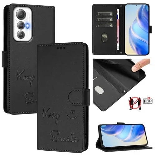 Funda de Cuero Rfid con Relieve Sonriente para Cubot Max 5 (Negra)