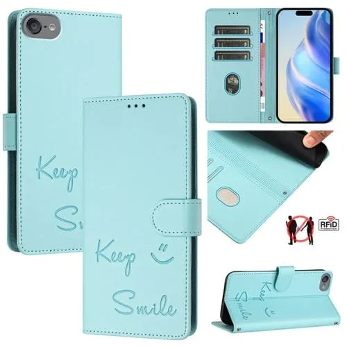 Funda de Cuero RFID con Relieve Sonriente para iPod Touch 7/6/5 (Verde Menta)