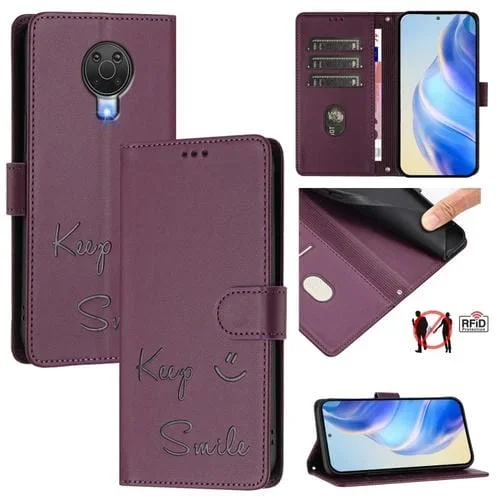Funda de Cuero Rfid con Relieve Sonriente para Nokia 6.3/G20/G10 (Violeta)