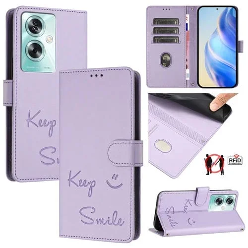 Funda de Cuero Rfid con Relieve Sonriente para OnePlus Nord N30 Se (Morado Claro)