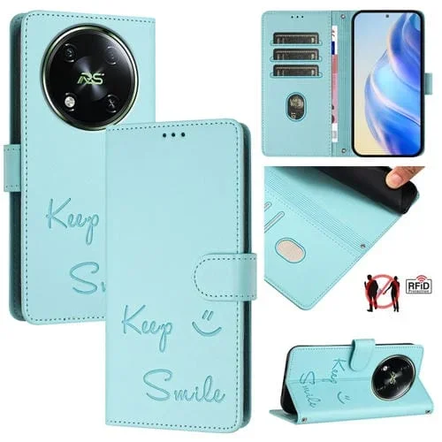 Funda de Cuero Rfid con Relieve Sonriente para Teléfono Itel Rs4 S666Ln (Verde Menta)