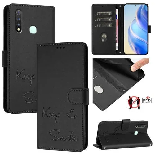 Funda de Cuero Rfid con Relieve Sonriente para Vivo Y19/U3/Y5S/Z5I/U20 (Negra)