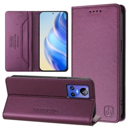 Funda de Cuero Rfid con Succión Magnética y Doble Pliegue para Realme Gt Neo 3 Rc01 (Violeta)