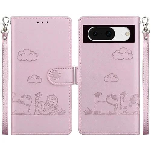 Funda de Cuero Rfid para Google Pixel 8 con Diseño de Gatos Lindos (Oro Rosa)
