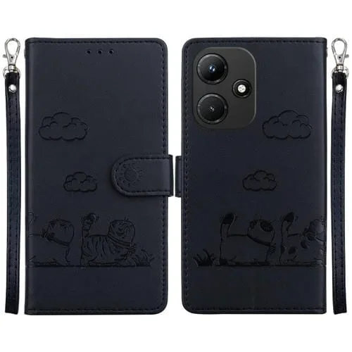 Funda de Cuero Rfid para Infinix Hot 30I con Diseño de Gatos (Negra)