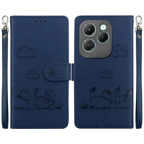Funda de Cuero Rfid para Infinix Hot 40/40 Pro con Diseño de Gatos (Azul)