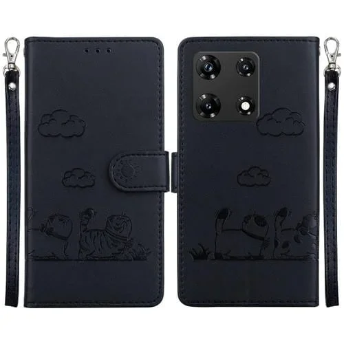 Funda de Cuero Rfid para Infinix Note 30 Pro con Diseño de Gatos (Negra)
