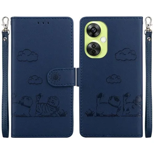 Funda de Cuero Rfid para OnePlus Nord Ce 3 Lite con Diseño de Gatos (Azul)