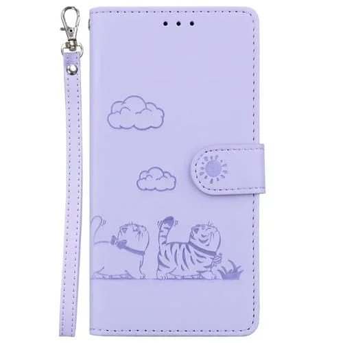 Funda de Cuero Rfid para OnePlus Nord N20 Se 4G con Diseño de Gatos (Morado)