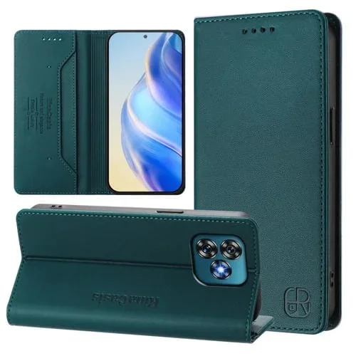 Funda de Cuero Rfid para Oukitel C53 Rc01 con Doble Pliegue y Succión Magnética (Verde Oscuro)