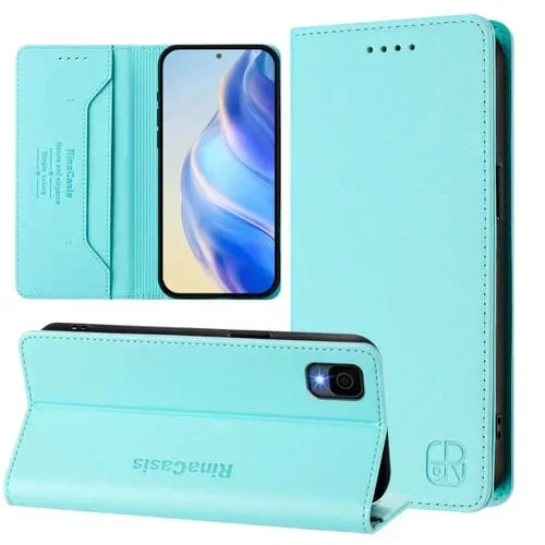 Funda de Cuero Rfid para TCL 30Z/T602Dl Rc01 con Succión Magnética y Doble Pliegue (Verde Menta)