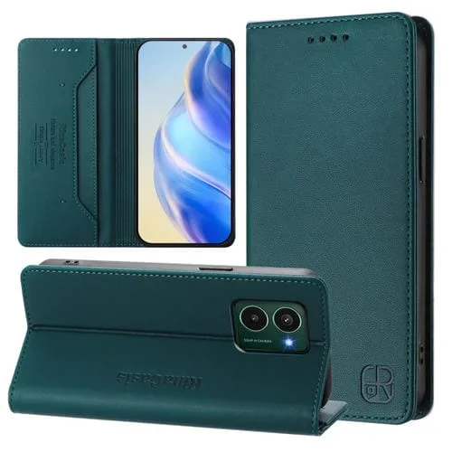 Funda de Cuero Rfid para Teléfono Hmd Pulse / Pulse Pro / Pulse+ Rc01 con Succión Magnética y Doble Pliegue (Azul Oscuro)