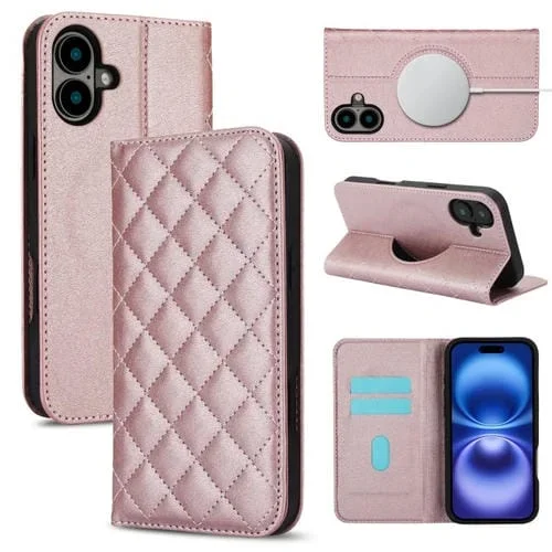 Funda de cuero Rhombic MagSafe RFID antirrobo para iPhone 17 (oro rosa)