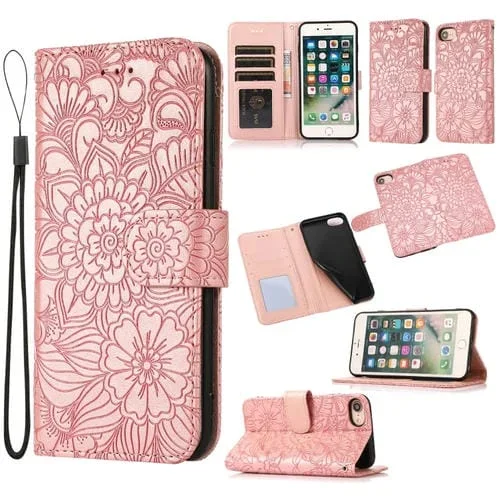 Funda de Cuero Siente la Piel Horizontal Girasol En Relieve con Soporte y Ranuras para Tarjetas para iPhone 6 / 6S (Oro Rosa)
