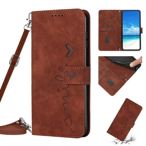 Funda de Cuero Skin Feel Heart Pattern para iPhone 6/7/8 con Cordón (Marrón)