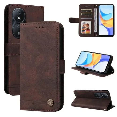 Funda de Cuero Skin Feel Life Tree para Honor Play 50 Plus con Botón de Metal (Marrón)