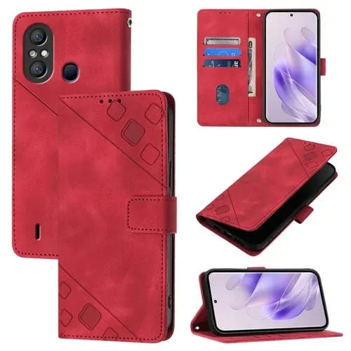 Funda de Cuero Skin Feel para Itel A58 y A49 en Relieve (Rojo)