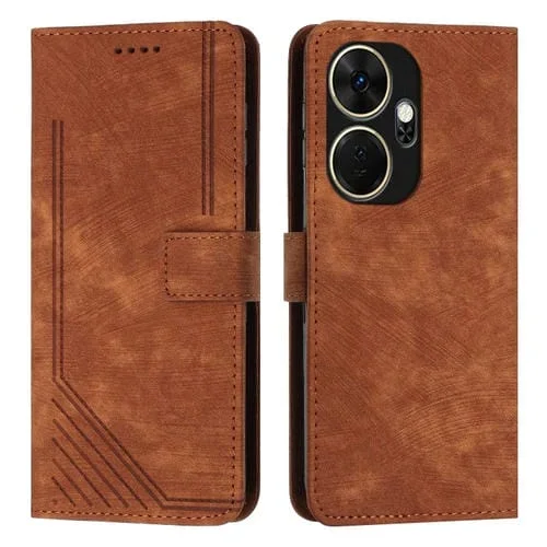 Funda de Cuero Skin Feel para Itel P55 con Patrón de Rayas y Cordón (Marrón)