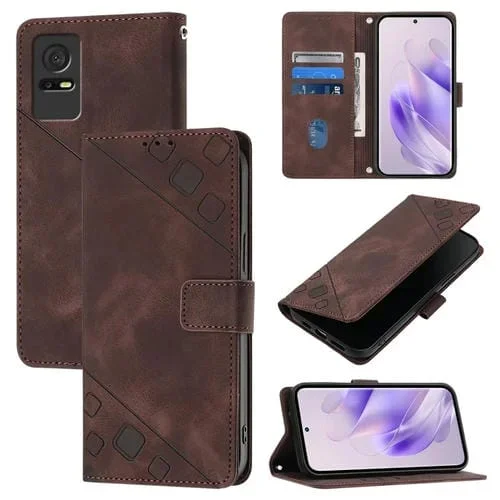Funda de Cuero Skin Feel para TCL 405/406/408 en Relieve (Marrón)