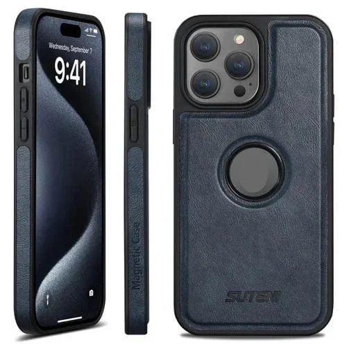 Funda de Cuero Suteni G1 con Tapa Trasera Magsafe para iPhone 16 Pro Max (Azul)