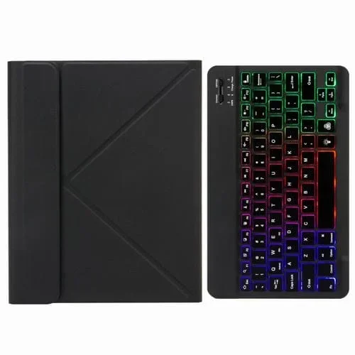 Funda de Cuero Teclado Bluetooth H-102S3 Retroiluminación Tri-Color Soporte iPad 10.2 2020 2019 Pro 10.5 (Negro)