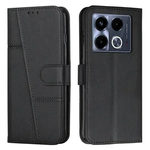 Funda de Cuero Textura de Becerro con Costuras para Infinix Note 40 5G (Negro)