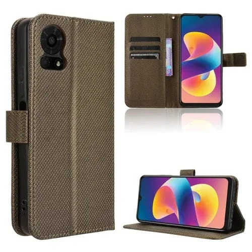 Funda de Cuero Textura de Diamante para TCL 50 Le (Marrón)