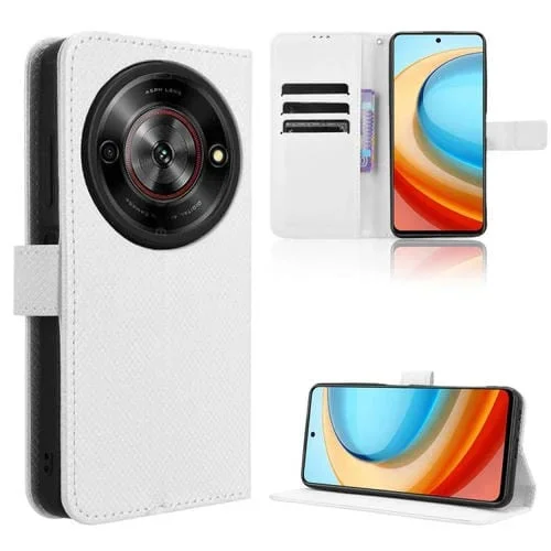 Funda de Cuero Textura de Diamante para ZTE Blade A75 5G (Blanca)