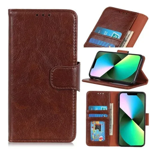 Funda de Cuero Textura de Napa para iPhone 14 (Marrón)