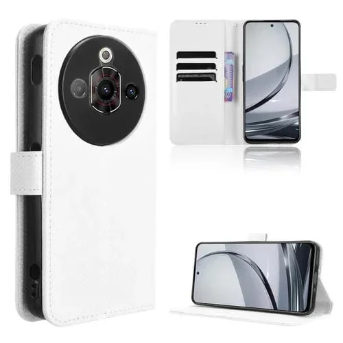 Funda de Cuero Textura Diamante para ZTE Nubia Focus Pro 5G (Blanca)