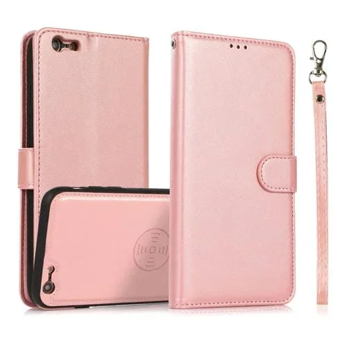 Funda de Cuero Textura Pantorrilla 2 En 1 para iPhone 6S Plus / 6 Plus Cubierta Magnética con Soporte y Ranuras (Oro Rosa)