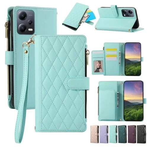 Funda de Cuero Tipo Billetera con Cremallera Rombal Global para Redmi Note 12 5G (Cian)