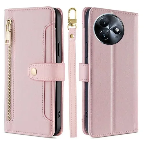 Funda de Cuero Tipo Billetera con Cremallera y Diseño de Oveja para Itel S24 4G (Rosa)