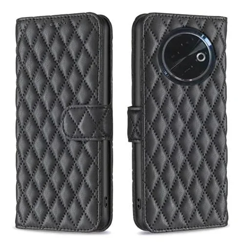 Funda de Cuero Tipo Billetera para Tecno Spark 30C con Tapa y Diseño Celosía (Negra)